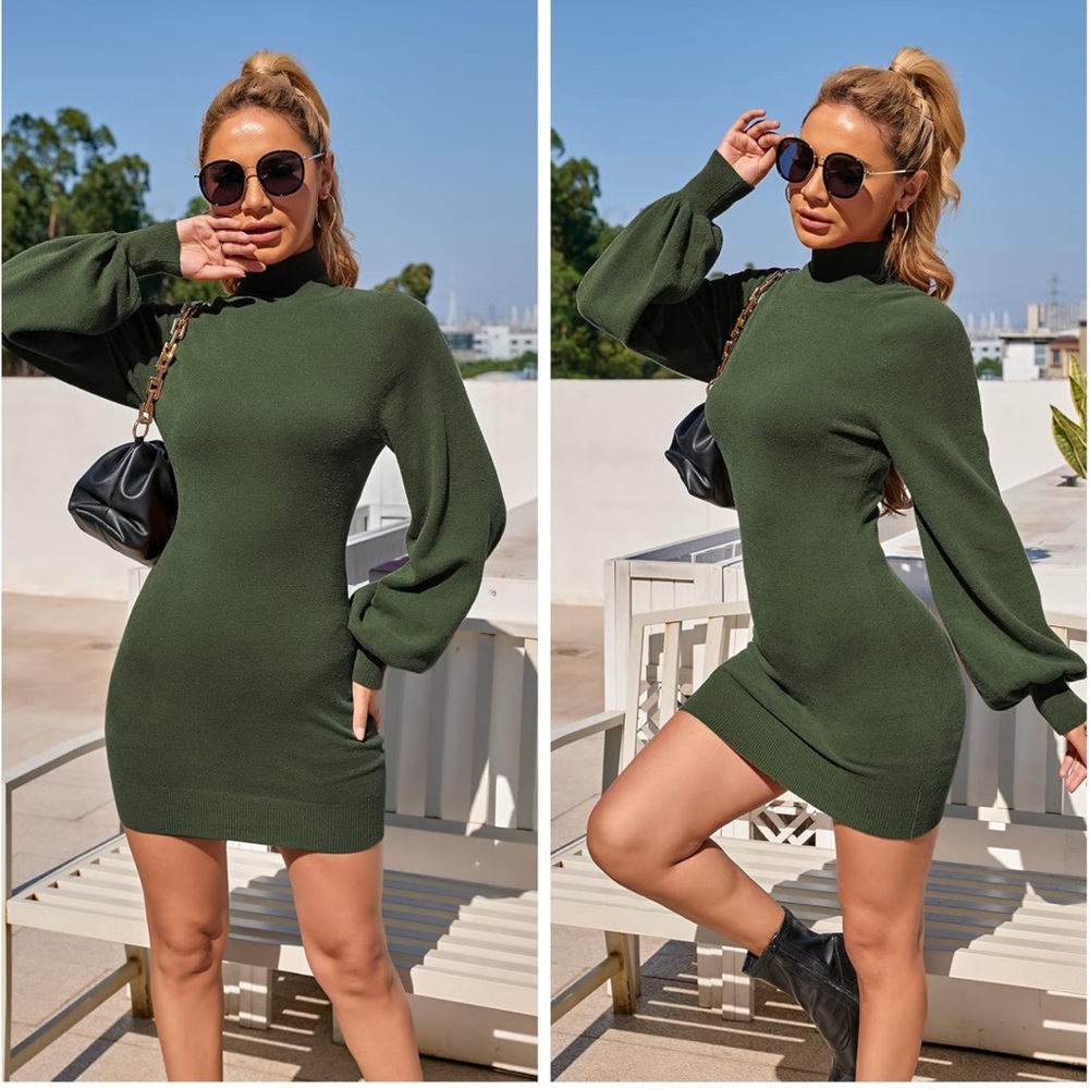 Exlura Women’s Mock Neck Pullover Mini Sweater Dress